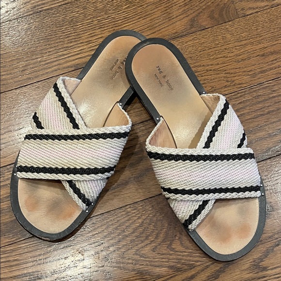 Rag& Bone 7  Black and Cream Woven Sandals - Picture 2 of 3